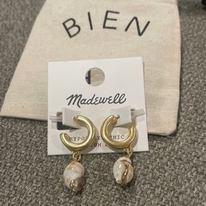 Madewell Gold Plated Shell Charm Huggie Hoop Earrings New